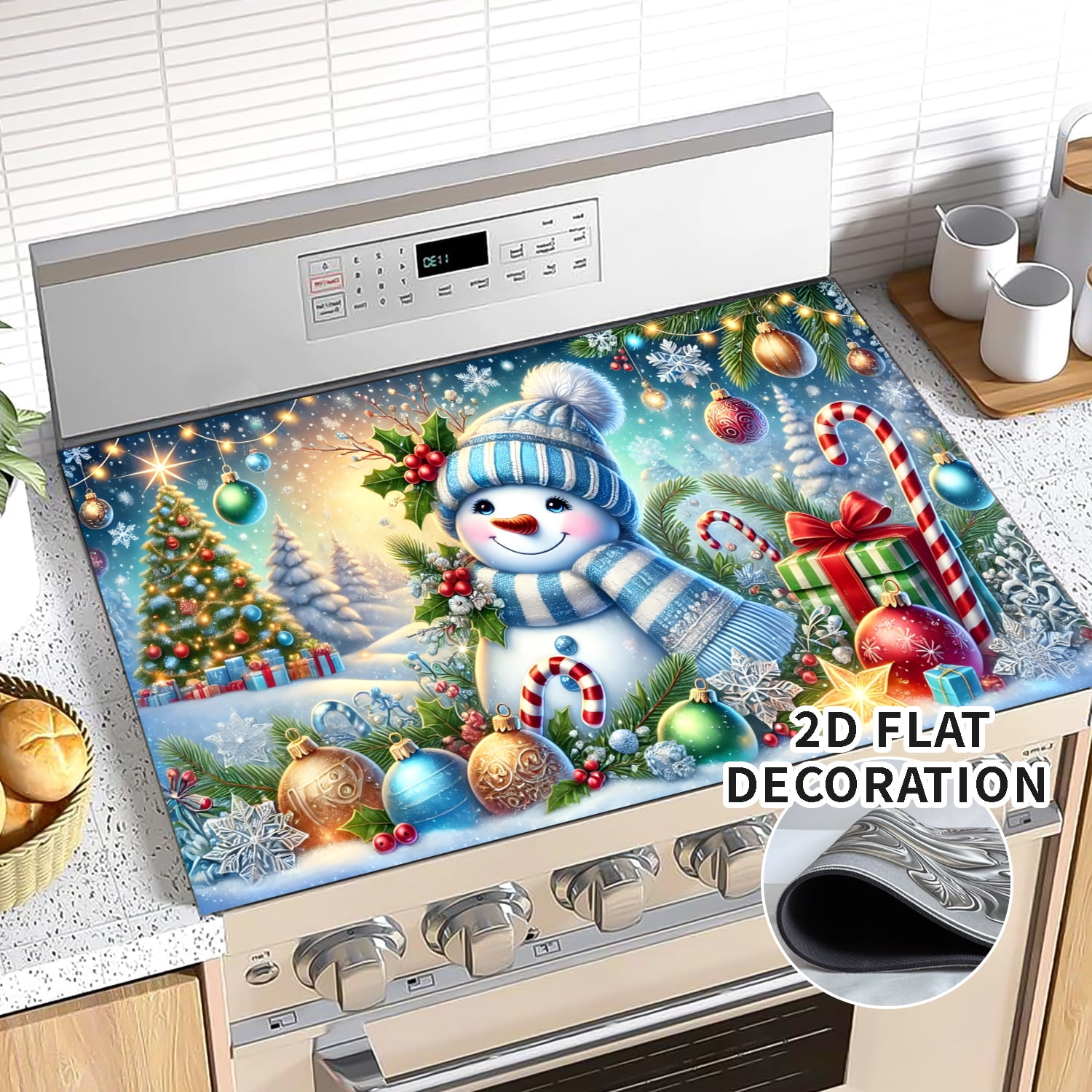 Christmas Stove Top Covers, Blue Snowman Stove Top Cover for Electric, Anti-Slip Waterproof Mat for Glass Stove Top Protector Heat Resistant Square Pad Multipurpose Foldable Cooktop Cover 28x20in 1pc