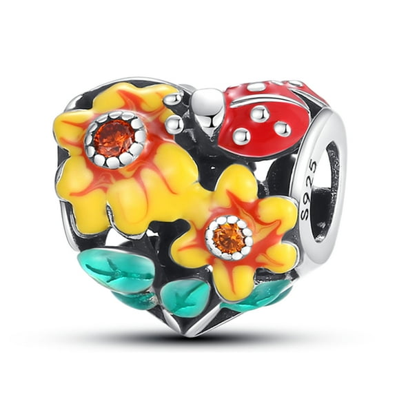 KUNSIR Charms for Bracelets Heart Sunflower 925 Sterling Silver Charms Gift for Women Bracelet Necklaces