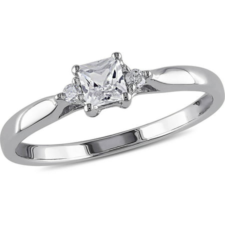 1/3 Carat T.G.W. Princess-Cut Created White Sapphire and Diamond Accent Sterling Silver Promise (Best Place To Get A Promise Ring)