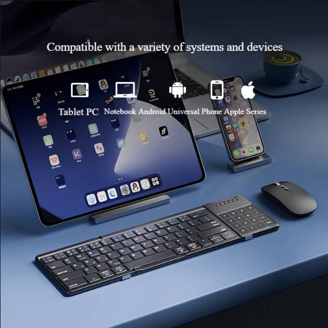 Foldable Wireless Keyboard and Mouse Combo – Bluetooth & 2.4G Dual Mode, USB-C Rechargeable, Portable Travel Set for Laptop, iPad, Tablet, Windows, Android & iOS – Quiet Slim Design, Black