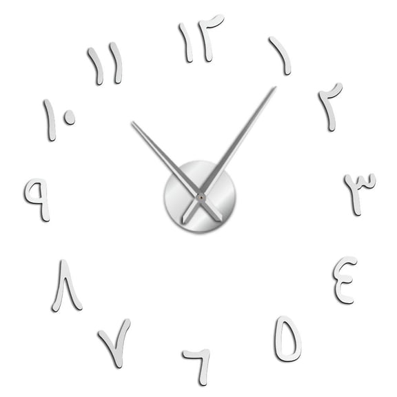 Egyptian Numerals Frameless Wall Clock Stickers, DIY Modern Decorative Clocks for Living Room, Bedroom, Office - Easy to Install, Large 3D Clock Design (Silver,27in)