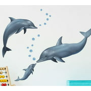 Dolphin Wall Decals Under the Sea Ocean Kids Room Stickers (4) Dolphins 6"-14" & Many Bubbles