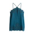 thumbnail image 5 of BODOAO Women’s Lace Trim Camisole Top, Sleeveless Spaghetti Strap Cami with Scalloped Eyelash Lace and Flowy Loose Fit, Dressy Casual Going Out Tank for Date Night and Parties Blackish Green M, 5 of 6