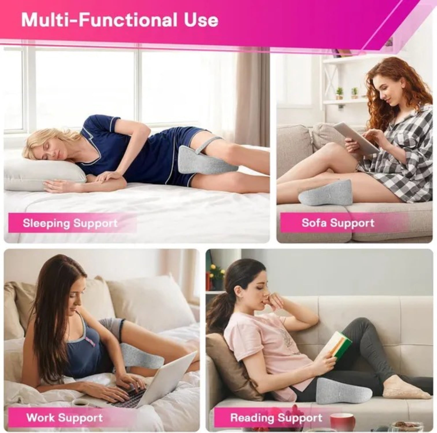 Knee Pillow for Side Sleepers Memory Foam Spine Alignment Pillow for Back Hip Pain Sciatica Pregnancy Surgery Recovery