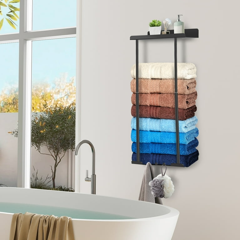 PHANCIR Retractable Wall-Mounted Towel Rack with Shelf photo 7