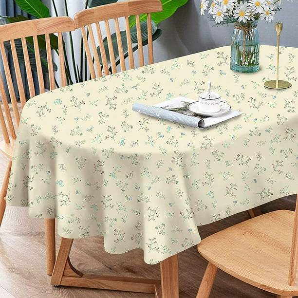 Oval Floral Tablecloth,Small Flower Ivory French Country Tablecover 54