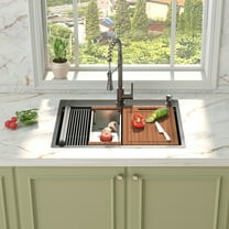 27" x 22" Drop In Kitchen Sink Gunmetal Black, 16 Gauge Stainless Steel Workstation Sink 27 Inch Topmount Single Bowl Sink with Accessories