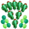 18 Pcs Metallic Foil Cactus Balloon & Green Latex Balloons for Mexican Fiesta Tropical Party Decorations
