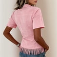 thumbnail image 6 of Hurxie Women's Vintage Western Cowgirl Suede Shirts Long Sleeve Button Down Slim Fit Fringe Shirts Tops Pink,M, 6 of 6