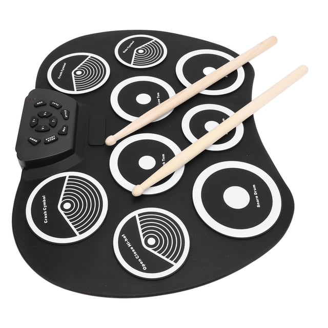 Pad De Batería Enrollable, 10 Canciones De Demostración Jack De 3,5 Mm Portátil 3 Niveles De Reverberación Silicona Suave 9 Almohadillas De Práctica Batería Electrónica De 7