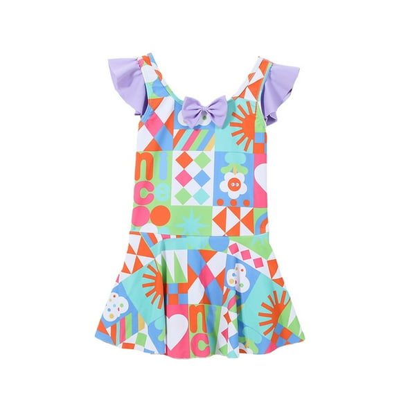 Hienoo Little Girls Swim Dress Sleeveless Quick Dry Swimwear UPF50  Beach Bathing Suit