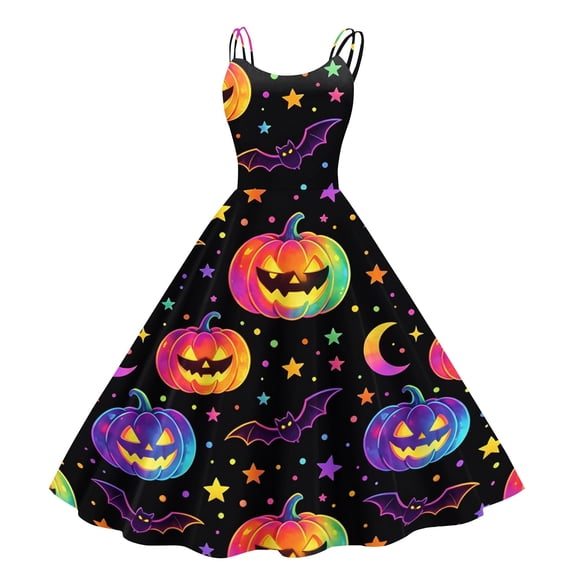 Fgvctg Halloween Dresses for Women Funny Sleeveless Cocktail Dress Plus Size Prom Dress 1950s Pumpkin Ghost Witch Graphic Outfits Halloween Crewneck Clothing Purple M