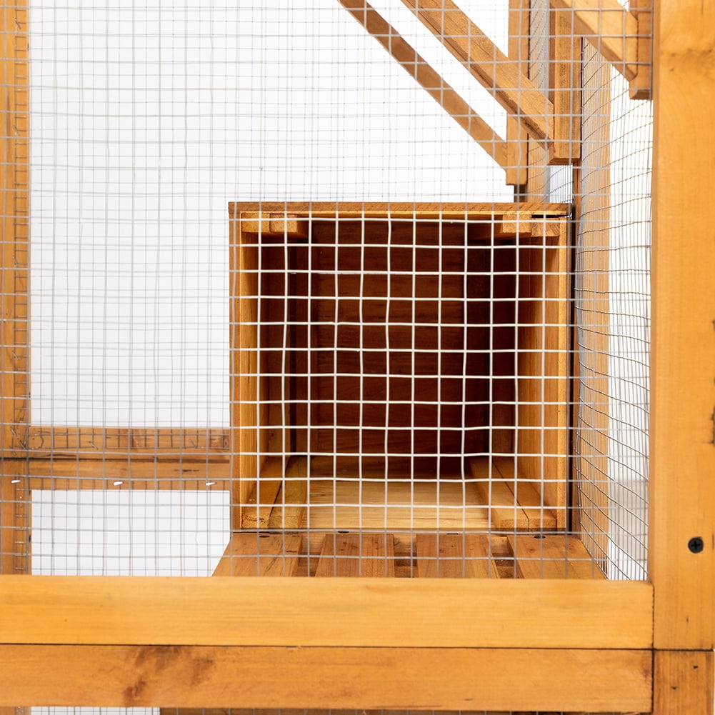 YYAo Wooden Indoor Outdoor Cat Cage, Large Wooden Cat Cage with Top Sunlight Panels, Perches, Sleeping Box Wooden Outdoor Cat Enclosure, Large Cat House with Perches, Orange