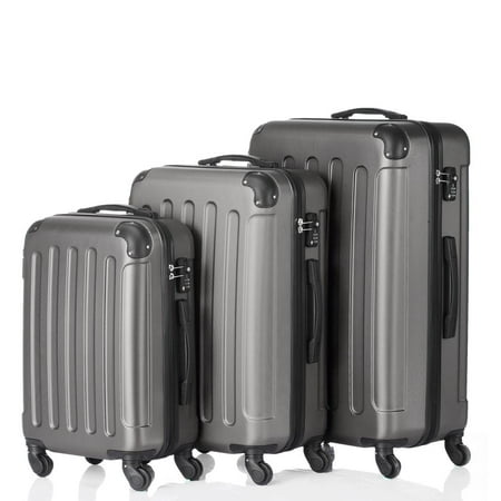 - 3Pcs Luggage Set PC+ABS Trolley Spinner 20/24/28 Suitcase Travel Bags Hard Shell Brown