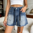 thumbnail image 2 of Womens Summer Loose Casual Shorts Drawstring High Waisted Denim Shorts Multi Pocket, 2 of 5