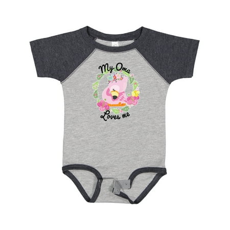 

Inktastic Baby Flamingo My Oma Loves Me with Flower Wreath Boys or Girls Baby Bodysuit