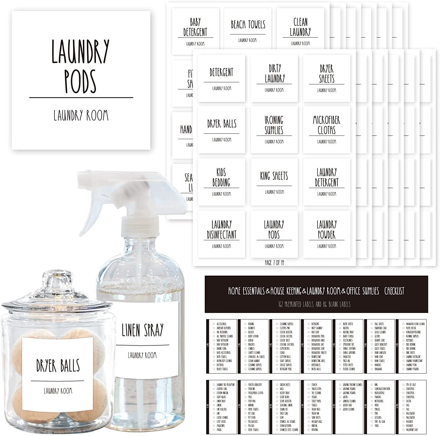 248Pcs Laundry Labels Home Organization Label Stickers with Blank Stickers Waterproof Cleaning Labels for Room Storage Bins Containers Jars Linen ...