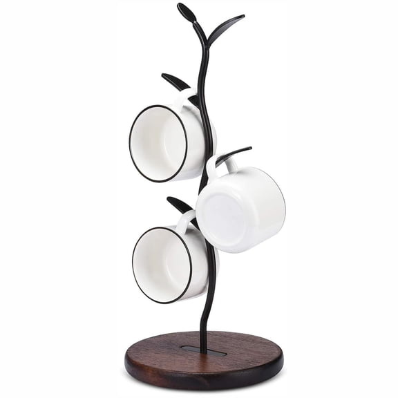 Mug Holder, Countertop Mug Tree, Coffee Mugs & Tea Cup Storage Rack, Coffee Counter Bar Accessory & Kitchen Organizer, Black
