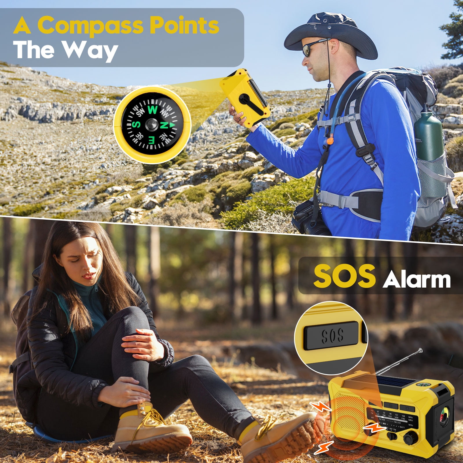 Fovendi 10000mAh Hand Crank Radio,Emergency Radio,Solar Radio,NOAA/AM/FM Weather Radio,USB Type-C Charging Radios Portable with LED Reading Light,SOS,Compass for Camping Hiking Travelling