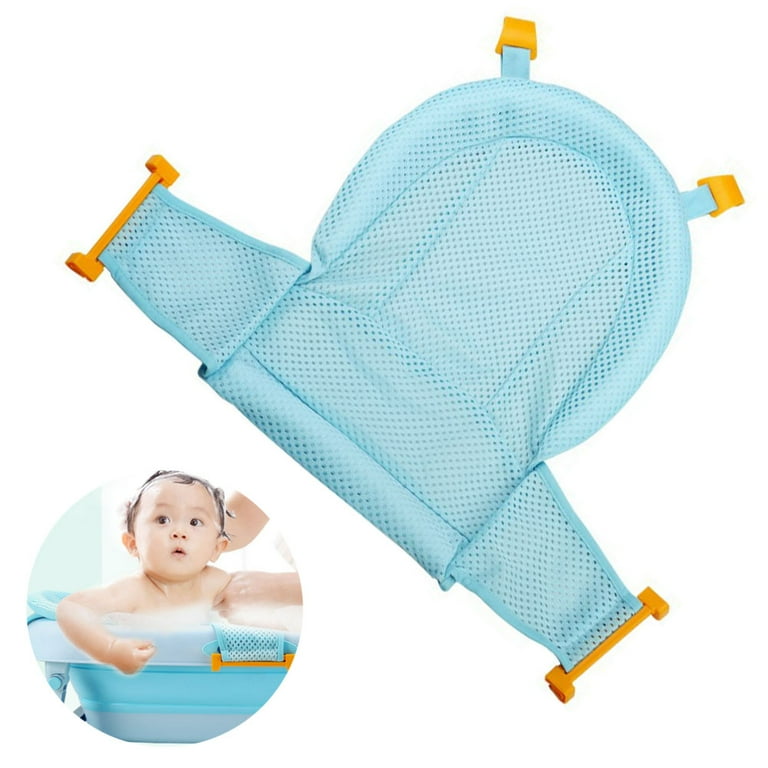 Baby Tub Seat with Four Safety Support Corners Comfortable Baby Shower Bathtub Sit Up Mesh Blue