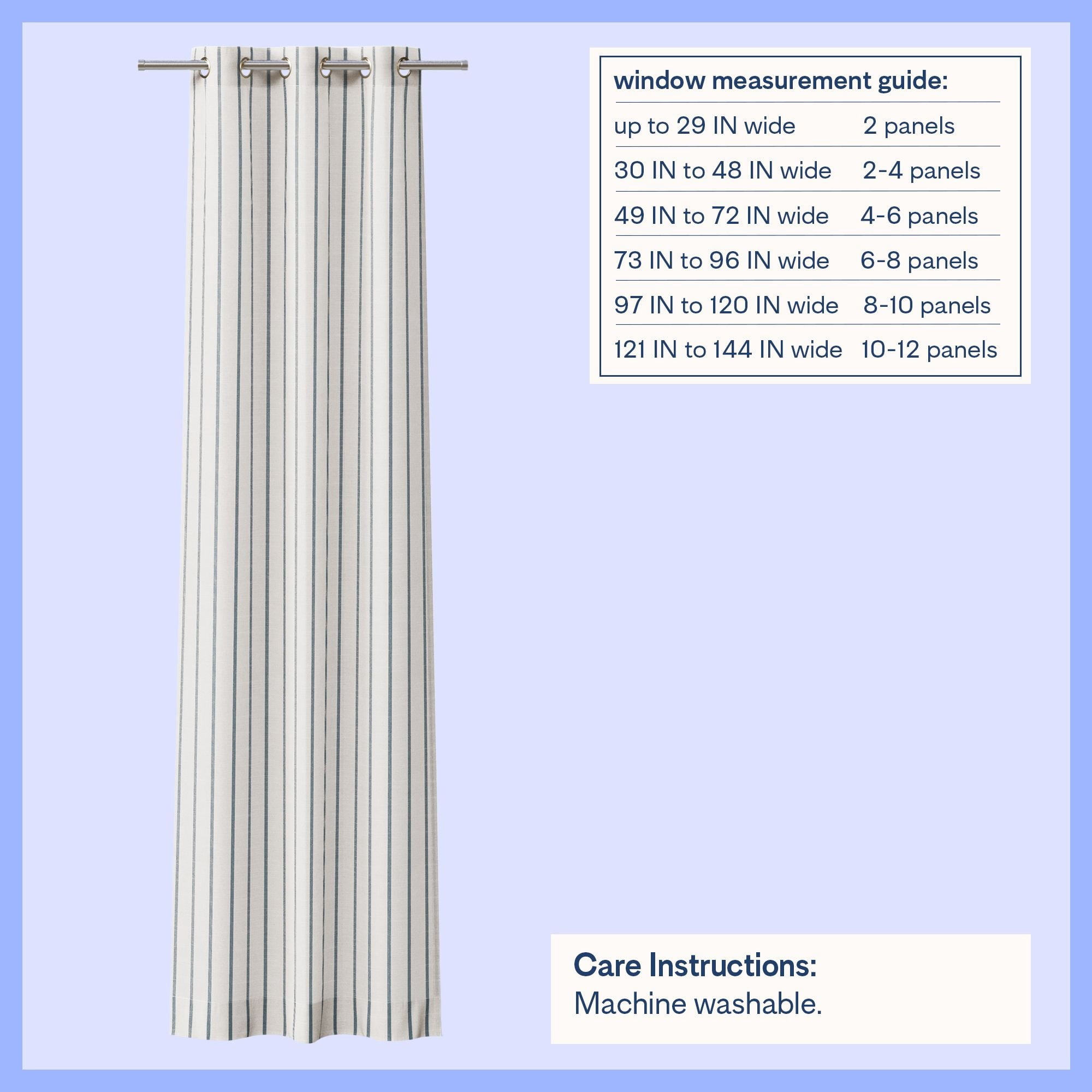 Mainstays Kids White and Blue Stripe Light Filtering Grommet Single Curtain Panel, 38" W x 95" L