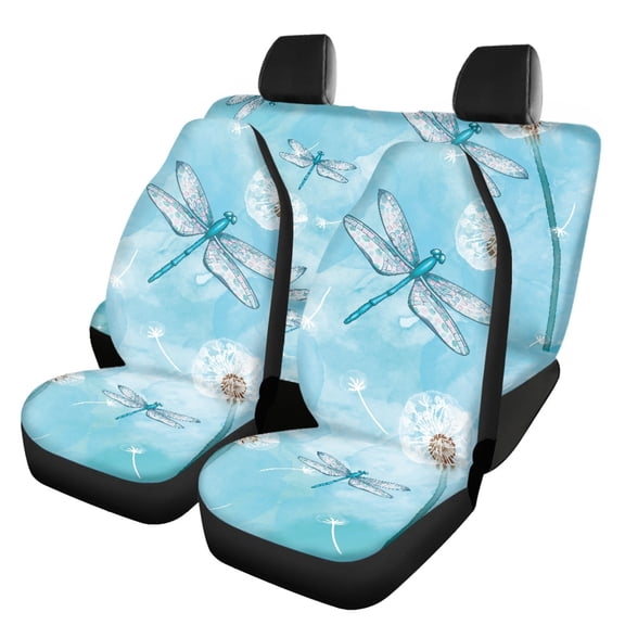 Pzuqiu Dragonfly Car Seat Covers Full Set Auto Interior Decor Protector Interior Accessories Polyester Fabric Front and Rear Seat Cover Set Fit for Van Trucks