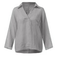 thumbnail image 6 of Womens Shirts Long Sleeve Cotton Linen Gauze Tops Casual V Neck Blouses Loose Fit Light Gray 2XL, 6 of 6