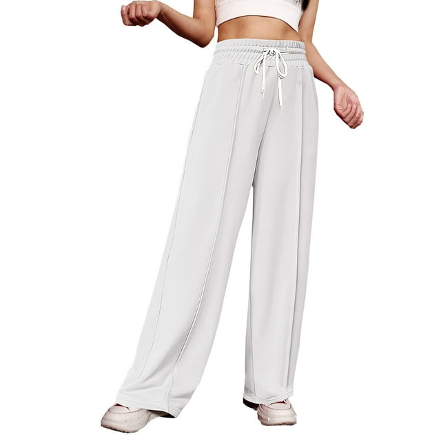 Timegard Wide Leg Pants for Women Elastic High Waist Running Trousers Fall Solid Color Joggers Pants