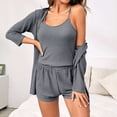 thumbnail image 2 of VISALY Pajamas for Women Set 3 Piece Lounge Set Soft Sleepwear Pajama Sets Waffle Knit Tank Top and Shorts Tie Up Nightgown Long Sleeve Cardigan Grey L, 2 of 5