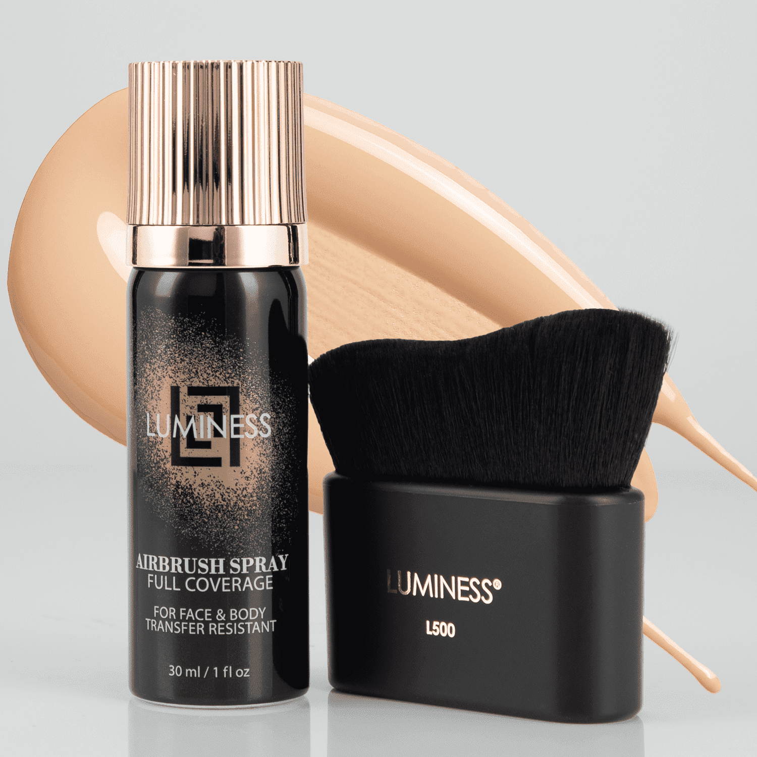LUMINESS Airbrush Body Coverage with Self Tanner Brush - Tattoo Cover Up Makeup - Full Coverage Foundation for Face & Body - Water-Resistant, Long-Wear, Natural Radiant Finish, Fair