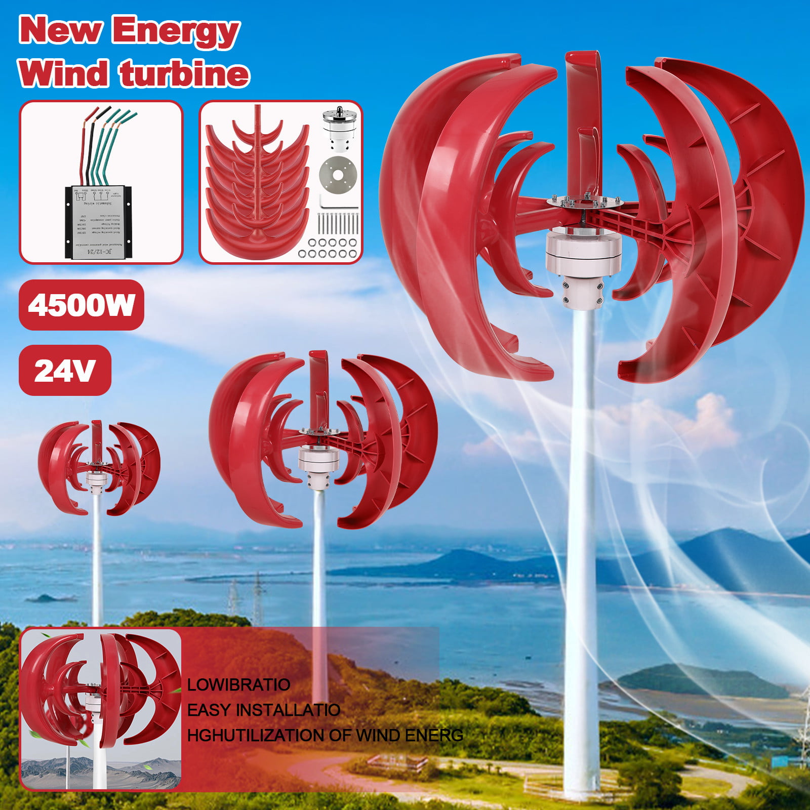Details about   12/24V 4500W Vertical Axis Auto Windward Lantern Wind Turbine Generator 