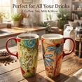 thumbnail image 4 of Topadorn Ceramic Mug with Lid, 17oz Vintage Botanical Cup, Red Handle, Gift Box Included for Coffee, Tea & Iced Drinks, 4 of 10