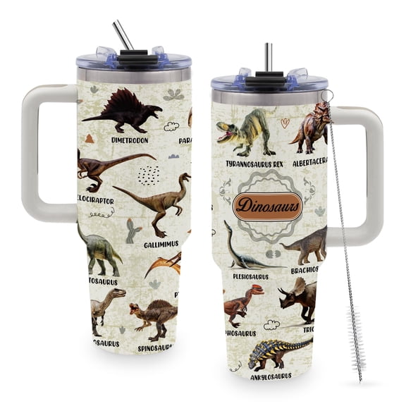 JOPJOLIW Dinosaur Mug 40oz Tumbler with Handle and Straw, Dinosaur Gifts for Adults, Christmas, Thanksgiving, Birthday Decorations, Party Supplies, Stainless Steel Cup, Water Bottle