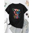 thumbnail image 2 of Creative English Colorful Atmosphere Pattern Printed Women'S Fashionable Round Neck Short Sleeve, Simple Casual Sports T-Shirt, Comfortable Summer Top for Women During Holidays., 2 of 6