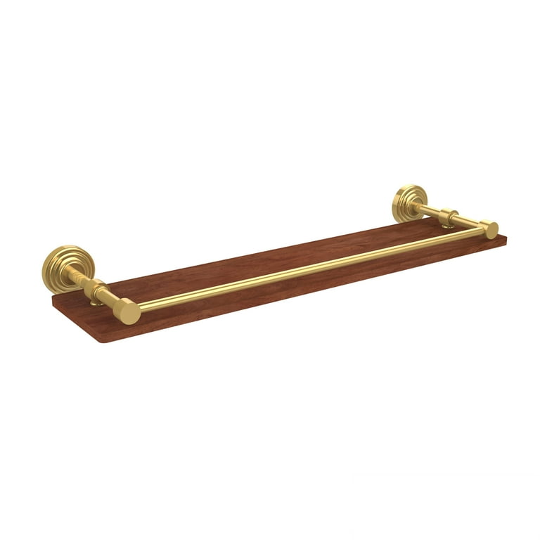 Waverly Place 22 in. L x 3 in. H x 5 in. W Clear Glass Bathroom Shelf with Gallery Rail in Satin Nickel Waverly Place 22 in. L x 3 in. H x 5 in. W Clear Glass Bathroom Shelf with Gallery Rail in Satin Nickel