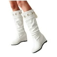 thumbnail image 4 of Fesfesfes Tall Boots for Young Ladies Warm Solid Knee High Boots Round Toe Lace Bandage Booties High Heel Boots Shoes US:9(42), 4 of 7