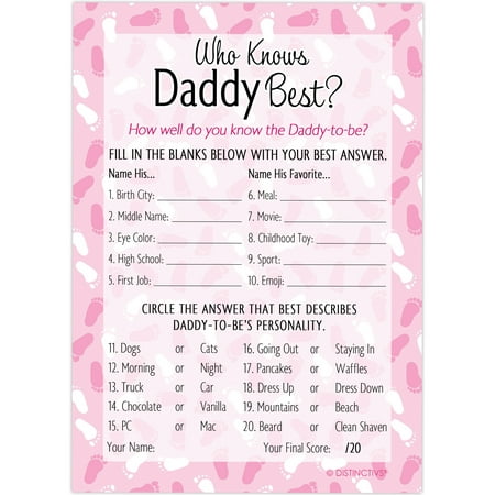 Who Knows Daddy Best Game | 20 Cards | Girl Baby Shower (Best Baby Shower Favors Ever)