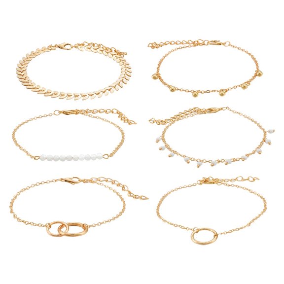 Bracelet Women's Bangle Set of 6 Gold Herrungbone Infinity Link Stacking Chain Dainty Layered Fashion Delicate Jewelry Gifts for Women