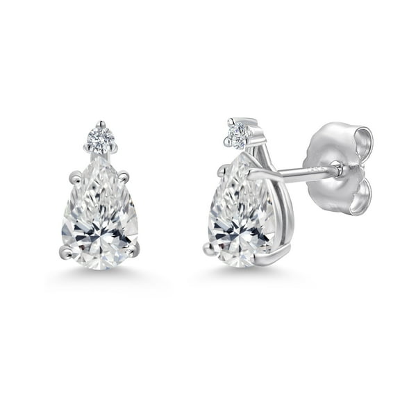 Gem Stone King 14K White Gold Lab Grown Diamond Teardrop Stud Earrings for Women | 0.74 Cttw | Gemstone April Birthstone | DEF Color | VVS-VS Clarity | Pear Shape 6X4MM
