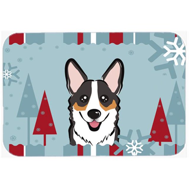 Winter Holiday Tricolor Corgi Kitchen & Bath Mat, 24 x 36 in.