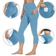 thumbnail image 4 of Oksale Tummy Control Capri Leggings for Women Plus Size Stretch High Waisted Yoga Pants Butt Lifting with Pocket Solid Color Fitness Capris Blue S, 4 of 11