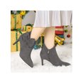 thumbnail image 6 of BLISSFUL STEP Women's Zip Pointed Toe Stiletto Bow Heels Ankle Boots Grey 9, 6 of 8