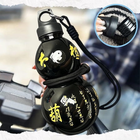 JZCHUNTOY Gourd Shaped Water Bottle with Sticker 1Pc Leakproof Portable Plastic Jug with Shoulder Strap BPA Free Reusable Drinking Container for Outdoor Travel Camping & Daily Use