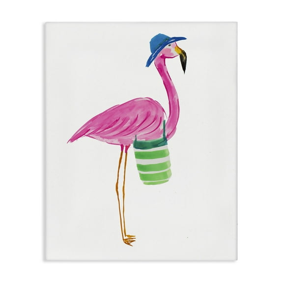 Stupell Industries Flamingo with Beach Bag Animals & Insects Painting Gallery Wrapped Canvas Art Print Wall Art, 16 x 20