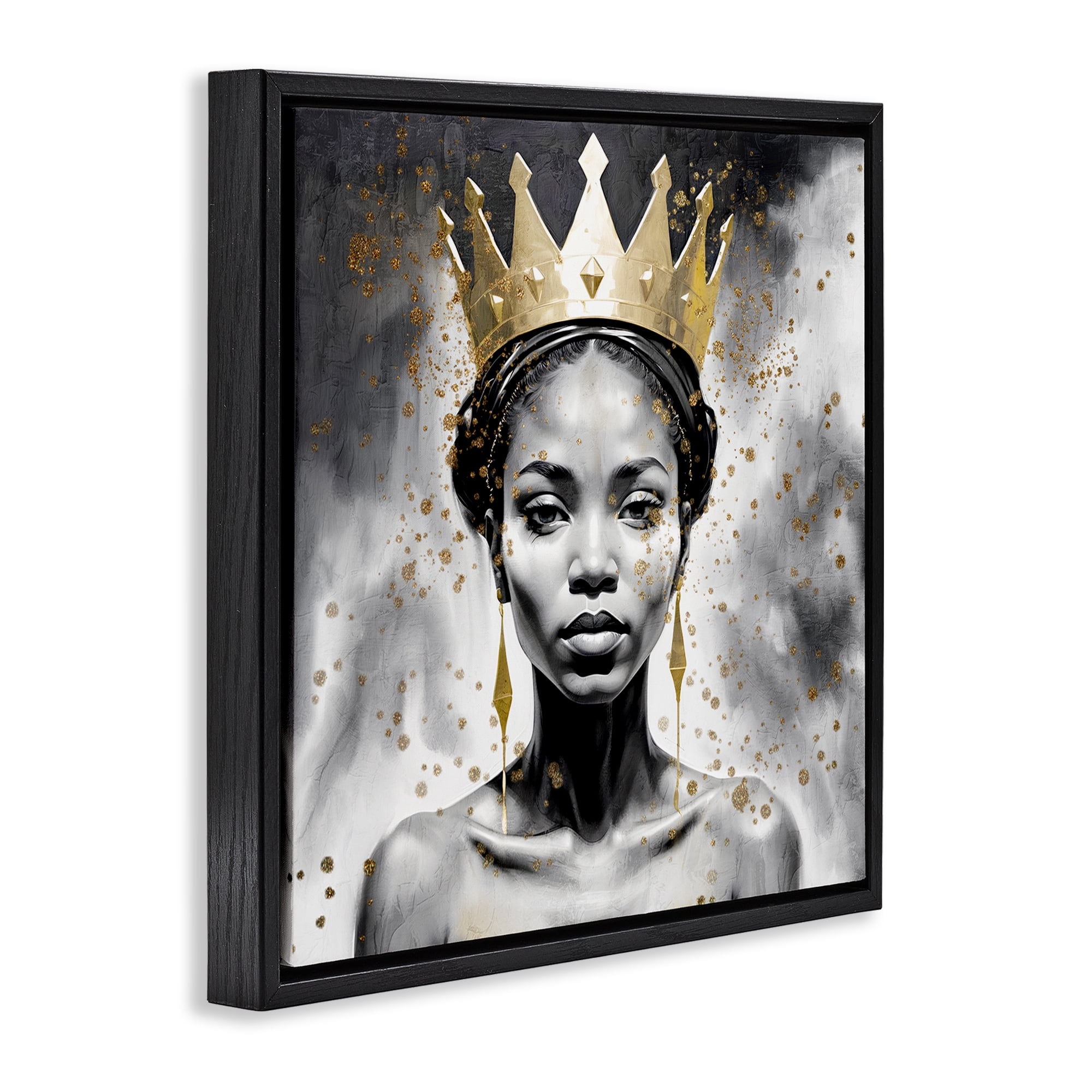 Stupell Industries Woman in Crown Gazing People Painting Black Floater Framed Canvas Art Print Wall Art, 18 x 18