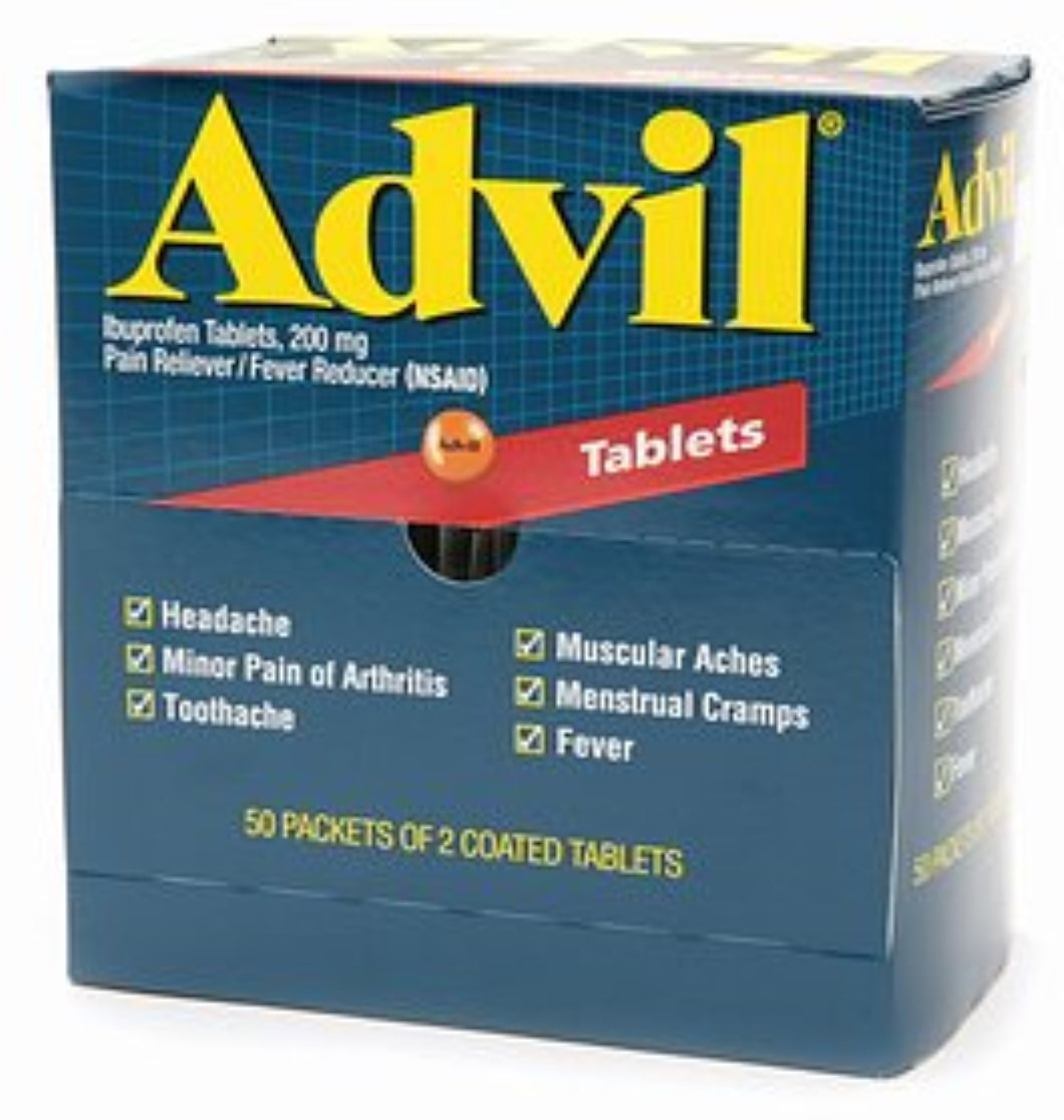 Advil Ibuprofen, 200mg (50 Packets of 2 Coated Tablets) 50 ea (Pack of