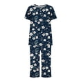 thumbnail image 4 of Jinhomg Women's Summer Pajamas Sets 2 Piece Elegant Floral Print Loungewear Casual Comfy Shorts Sleeve Tunic Tops and Capri Pants with Pockets Navy XL, 4 of 5