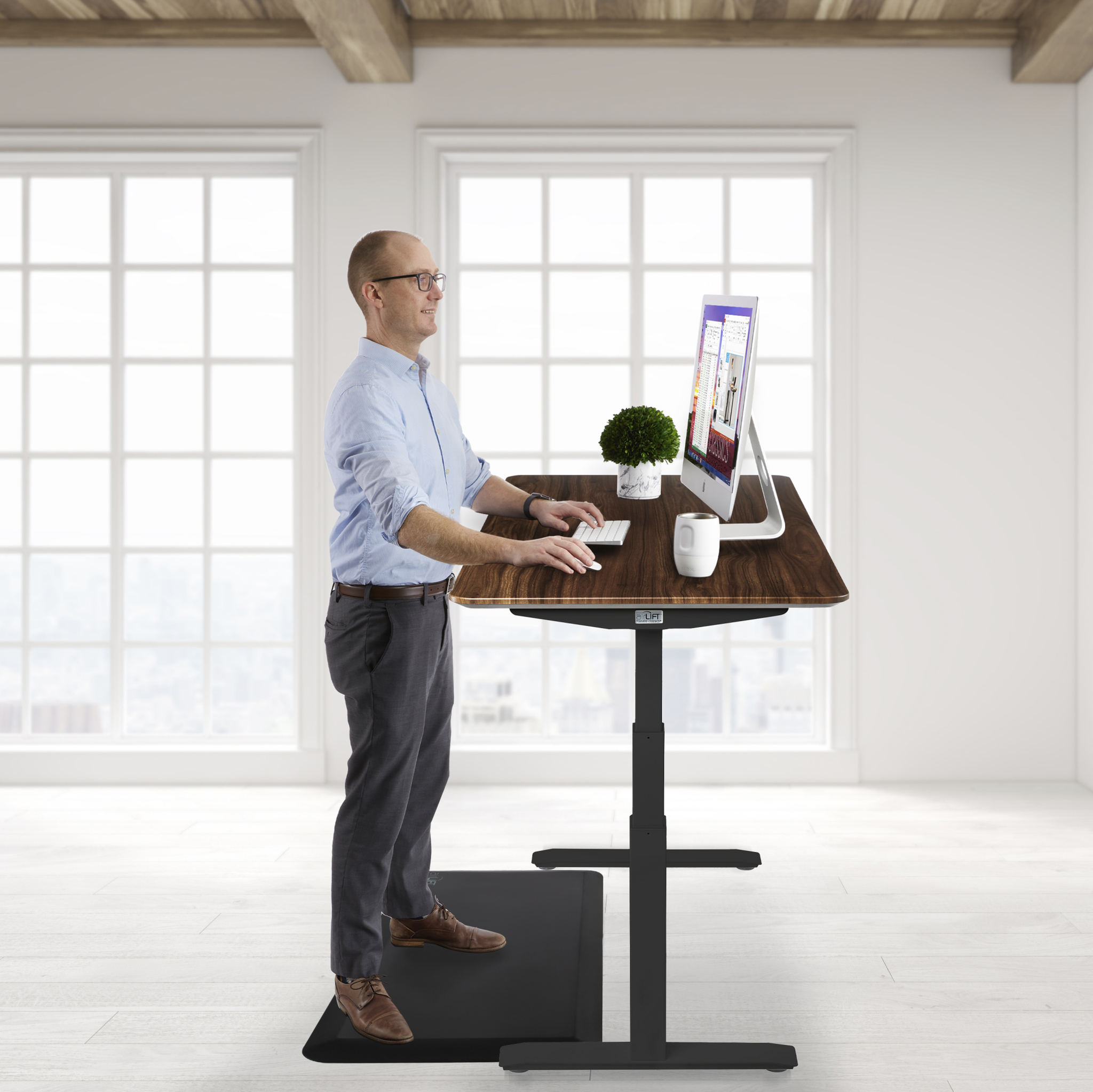 Seville Classics AIRLIFT S3 Electric Height-Adjustable Standing Desk with Ergo Table Top with Beveled Bottom Edges, 54" x 30"
