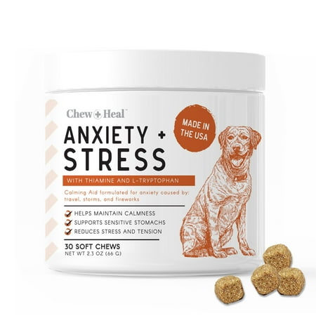 Chew + Heal Dog Anxiety & Stress Relief Vitamin (30 Chews) Calming Support Supplements