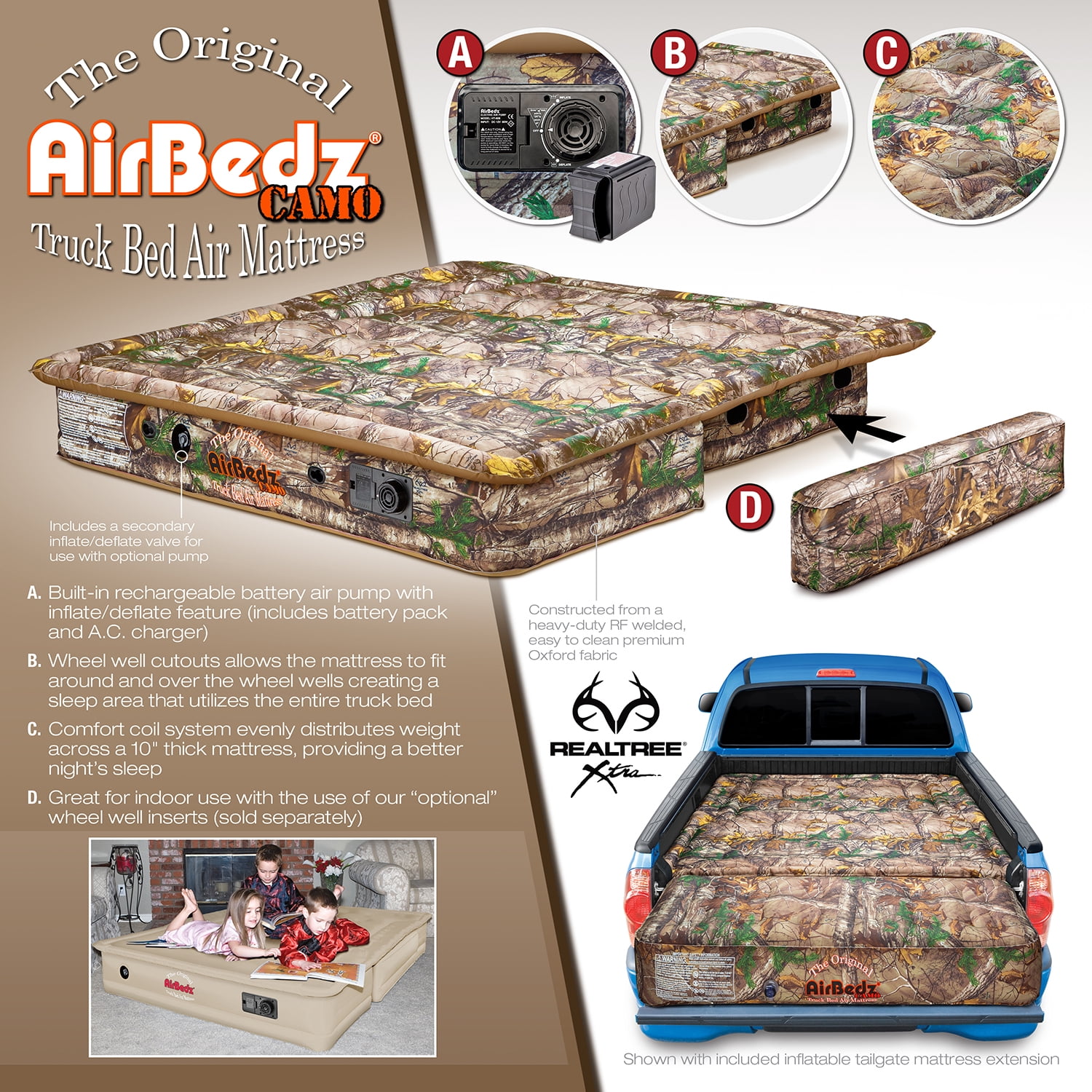 "AirBedz" original Inflatable Wheel Well Inserts - FITS ONLY PPI 405 - CAMO Truck bed Air Mattress (mattress sold separately)